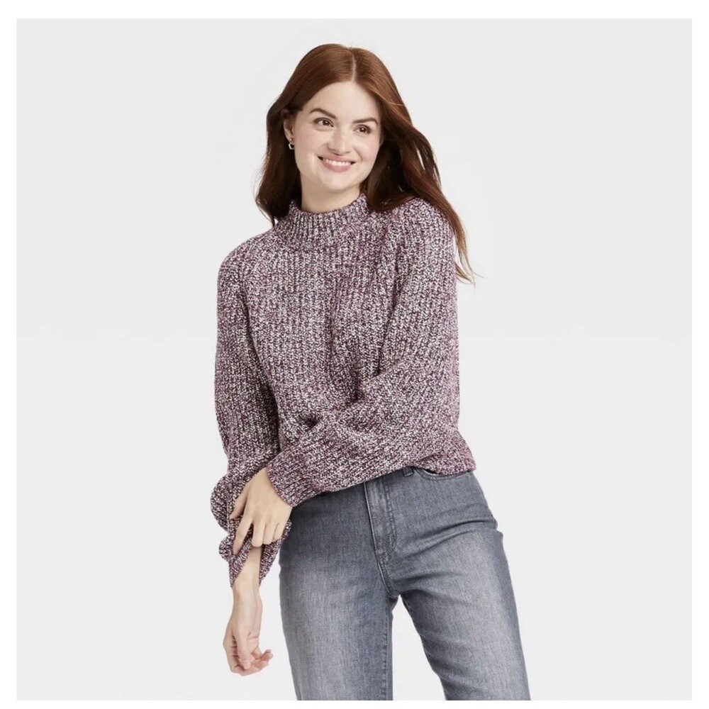 Univeral Thread Women's Purple Rib-Knit Mock Turtleneck Pullover Sweater Small S
